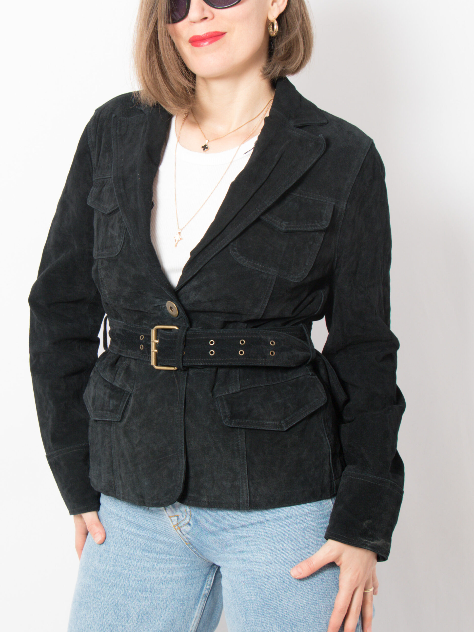 Vintage Black Suede Jacket with Belt Vintage Black Suede Jacket with Belt - Image 5