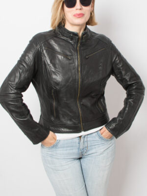 90s Black Moto Leather Jacket
