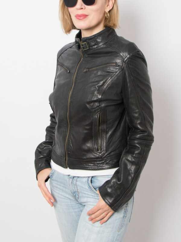 90s Black Moto Leather Jacket - Image 2