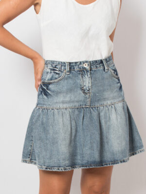 Vintage Pleated Denim Mini Skirt