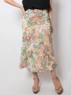 Vintage Floral Midi Silk Skirt