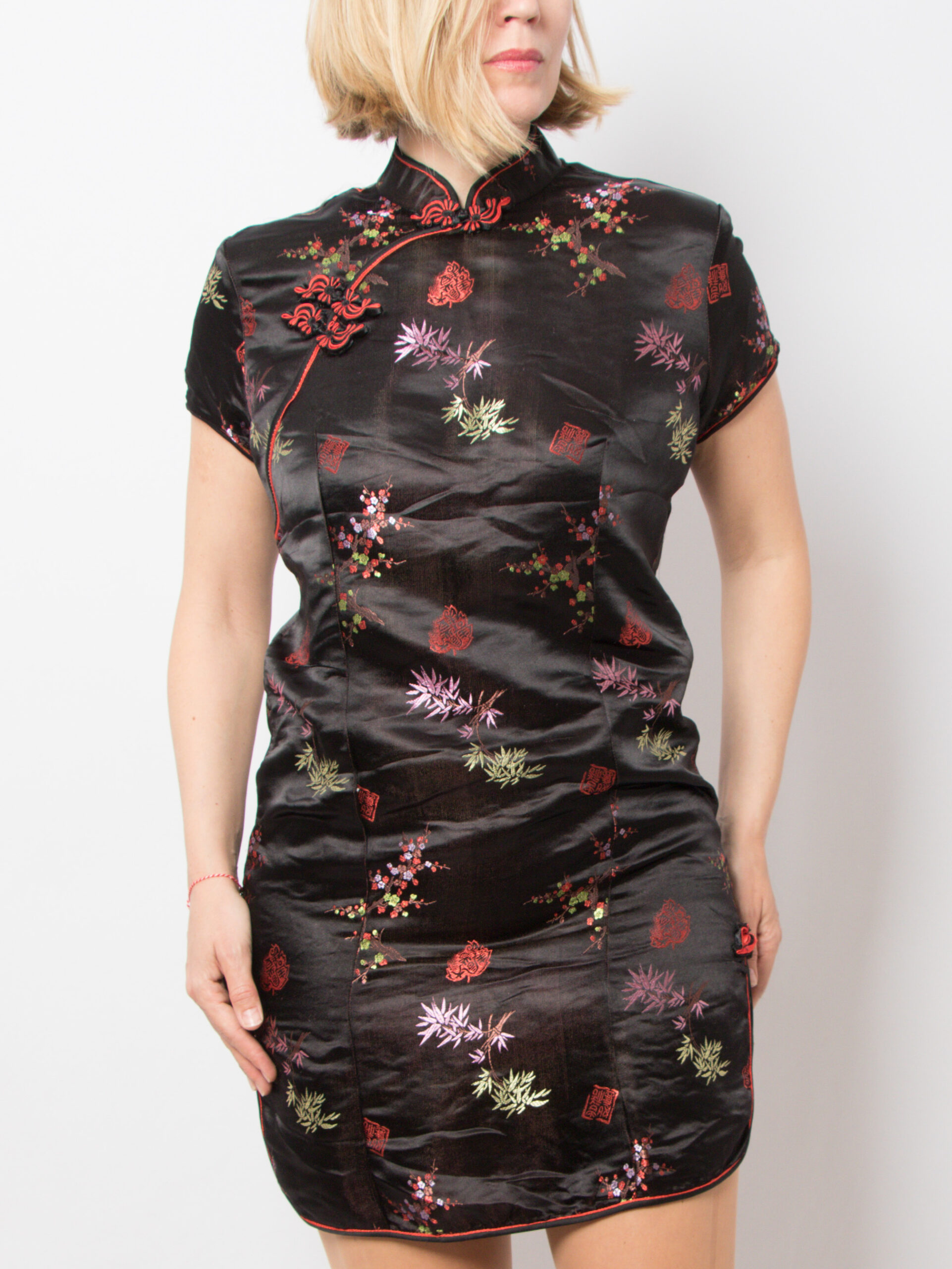 90s Black Floral Qipao Dress 90s Black Floral Qipao Dress - Image 3
