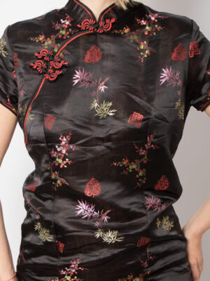 90s Black Floral Qipao Dress