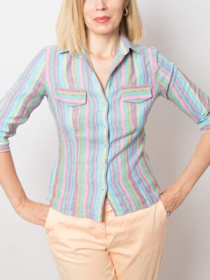 Vintage Nara Camicie Striped Linen Shirt