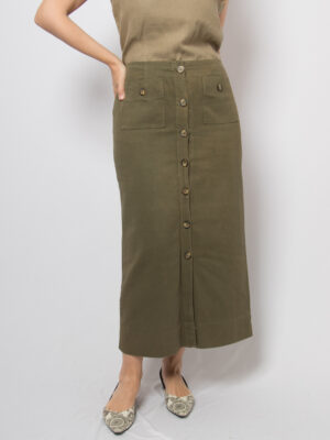 90s Khaki Long Button Front Skirt