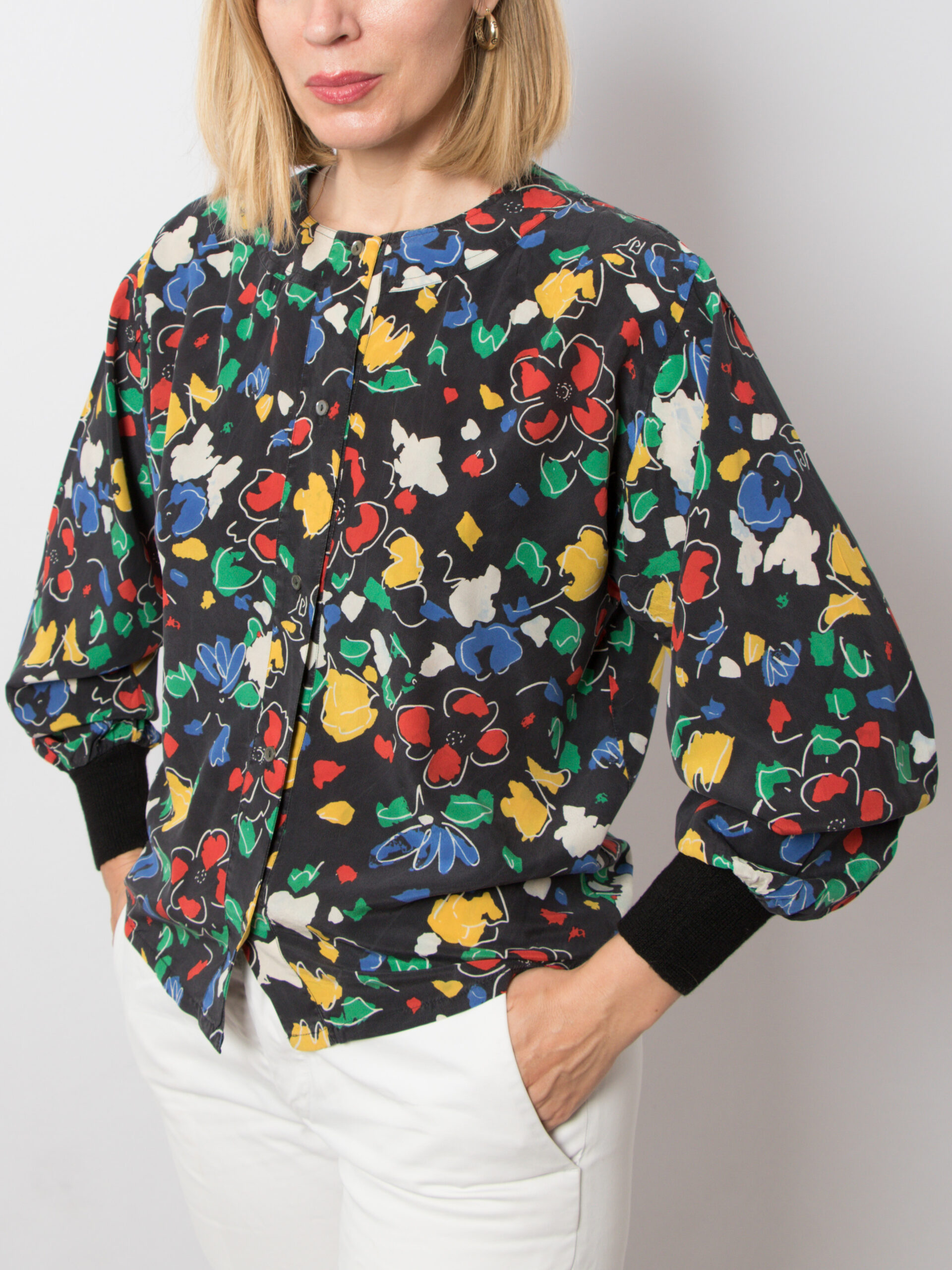 90s Floral Black Silk Blouse 90s Floral Black Silk Blouse