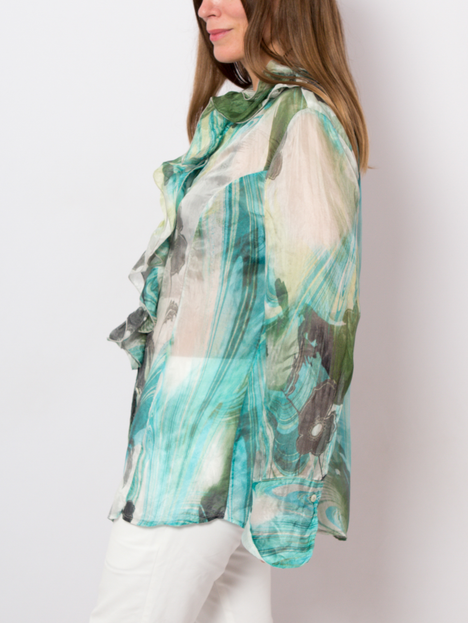 90s Oversized Sheer Silk Blouse 90s Oversized Sheer Silk Blouse - Image 3