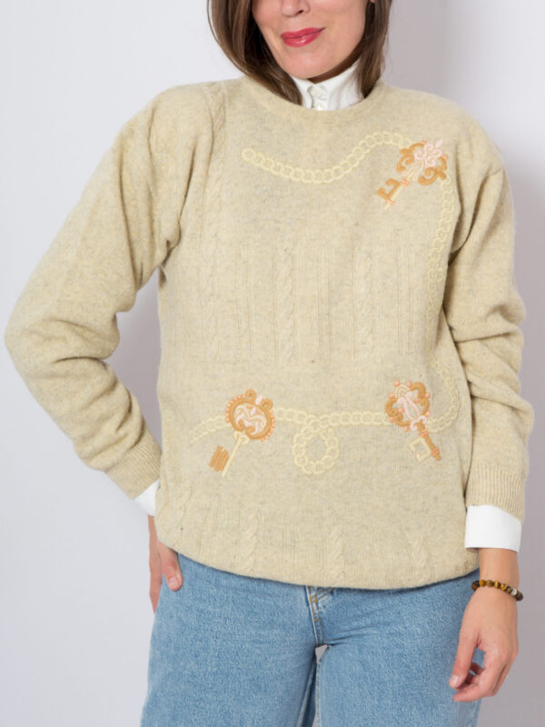 Vintage Cable Knit Wool Sweater - Image 2