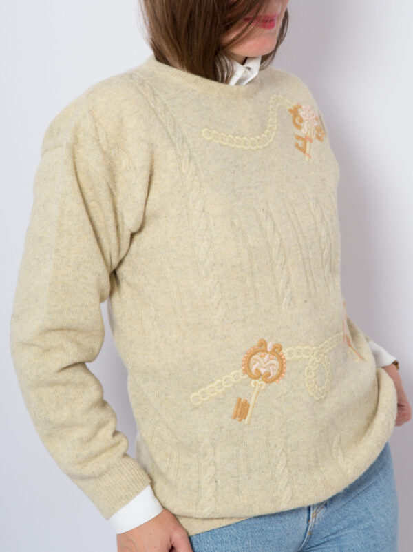 Vintage Cable Knit Wool Sweater - Image 4