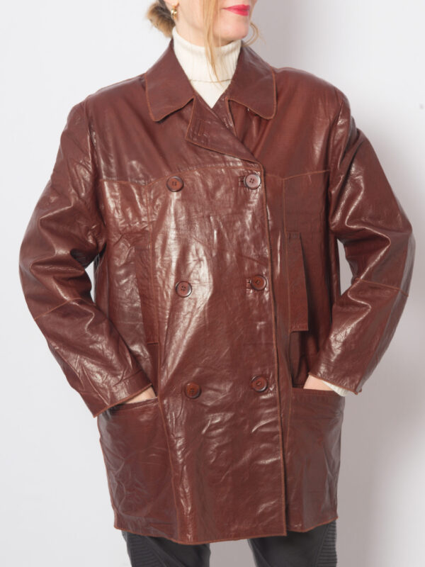 90s Mahogany Leather Jacket and Vest Set - Image 5
