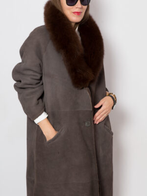 90s Luxe David Cenci Oversized Shearling Coat with Fox Fur Collar