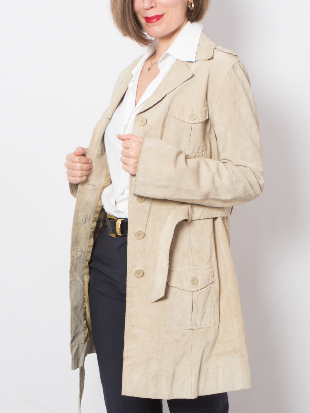 Vintage Beige Suede Trench Coat Vintage Beige Suede Trench Coat - Image 2