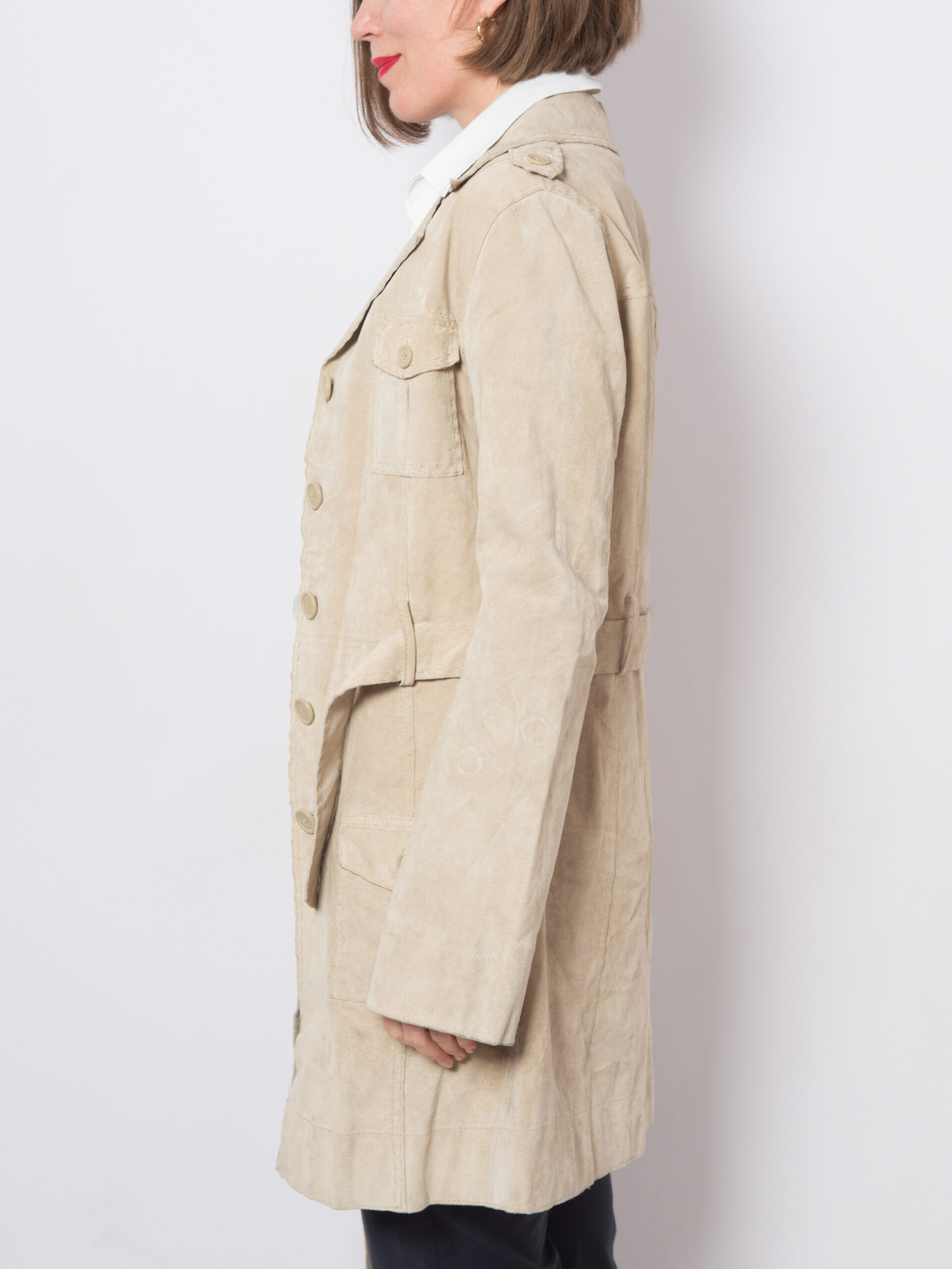 Vintage Beige Suede Trench Coat Vintage Beige Suede Trench Coat - Image 3