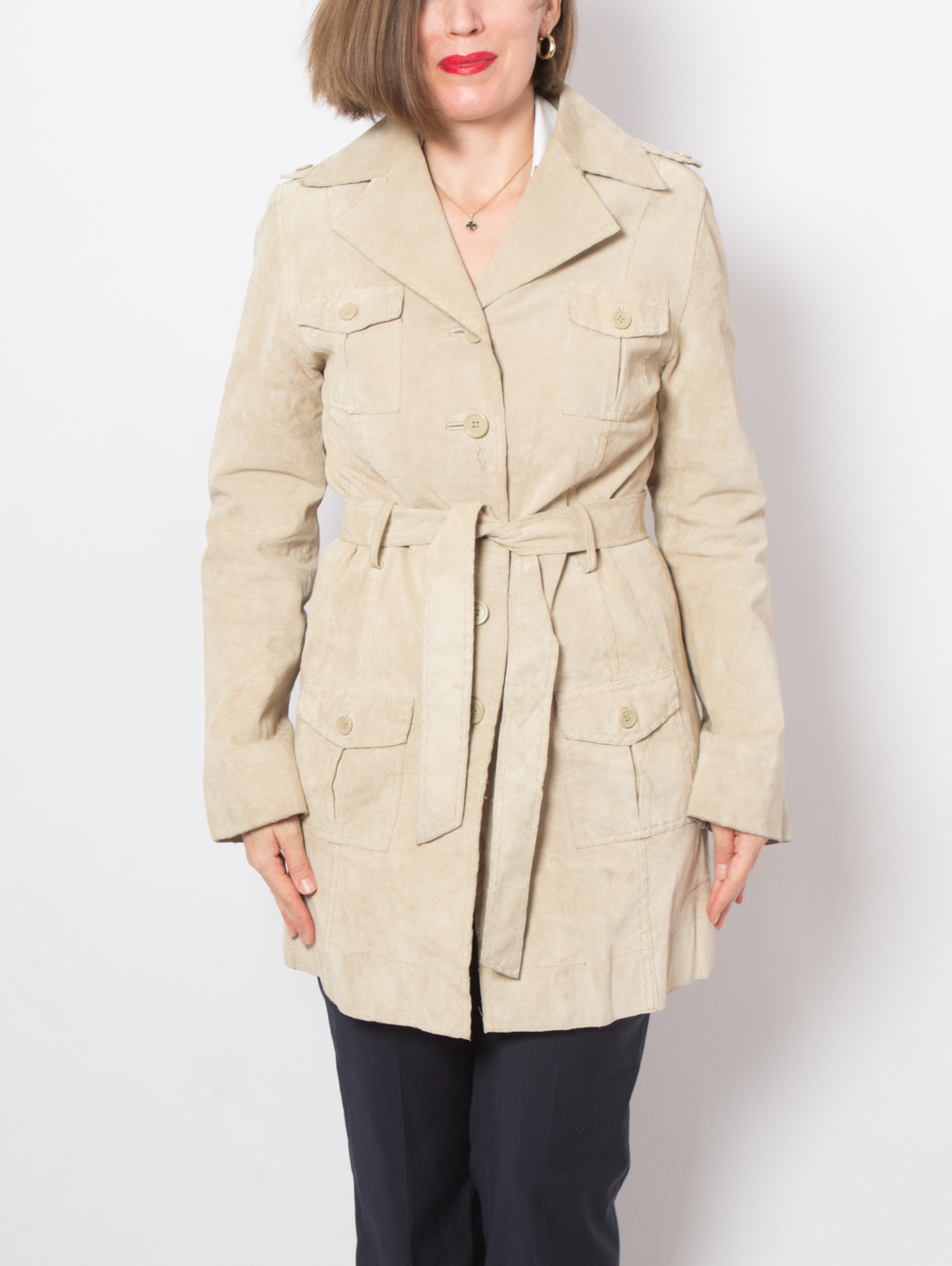 Vintage Beige Suede Trench Coat Vintage Beige Suede Trench Coat - Image 5