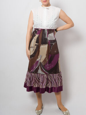 midi a line silk abstract skirt