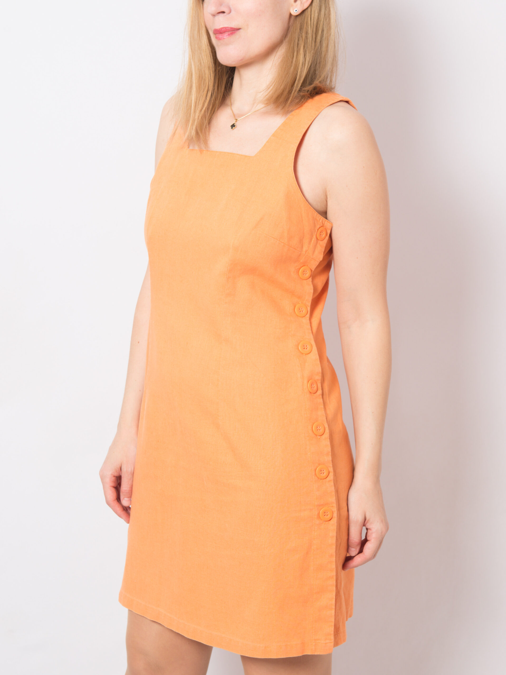 Vintage Mini Linen Dress Side Button Vintage Mini Linen Dress Side Button - Image 2