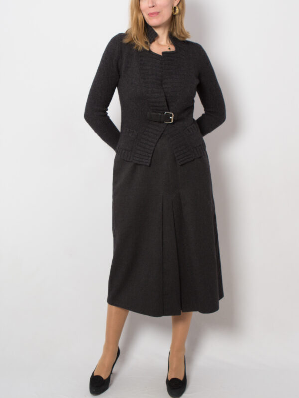 vintage black wool pleated midi skirt