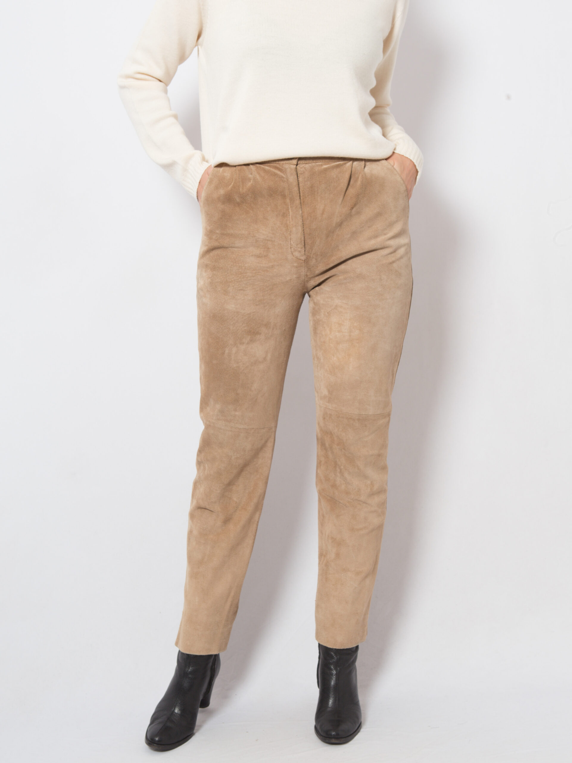 Vintage Beige Suede Pants Women Vintage Beige Suede Pants Women - Image 2