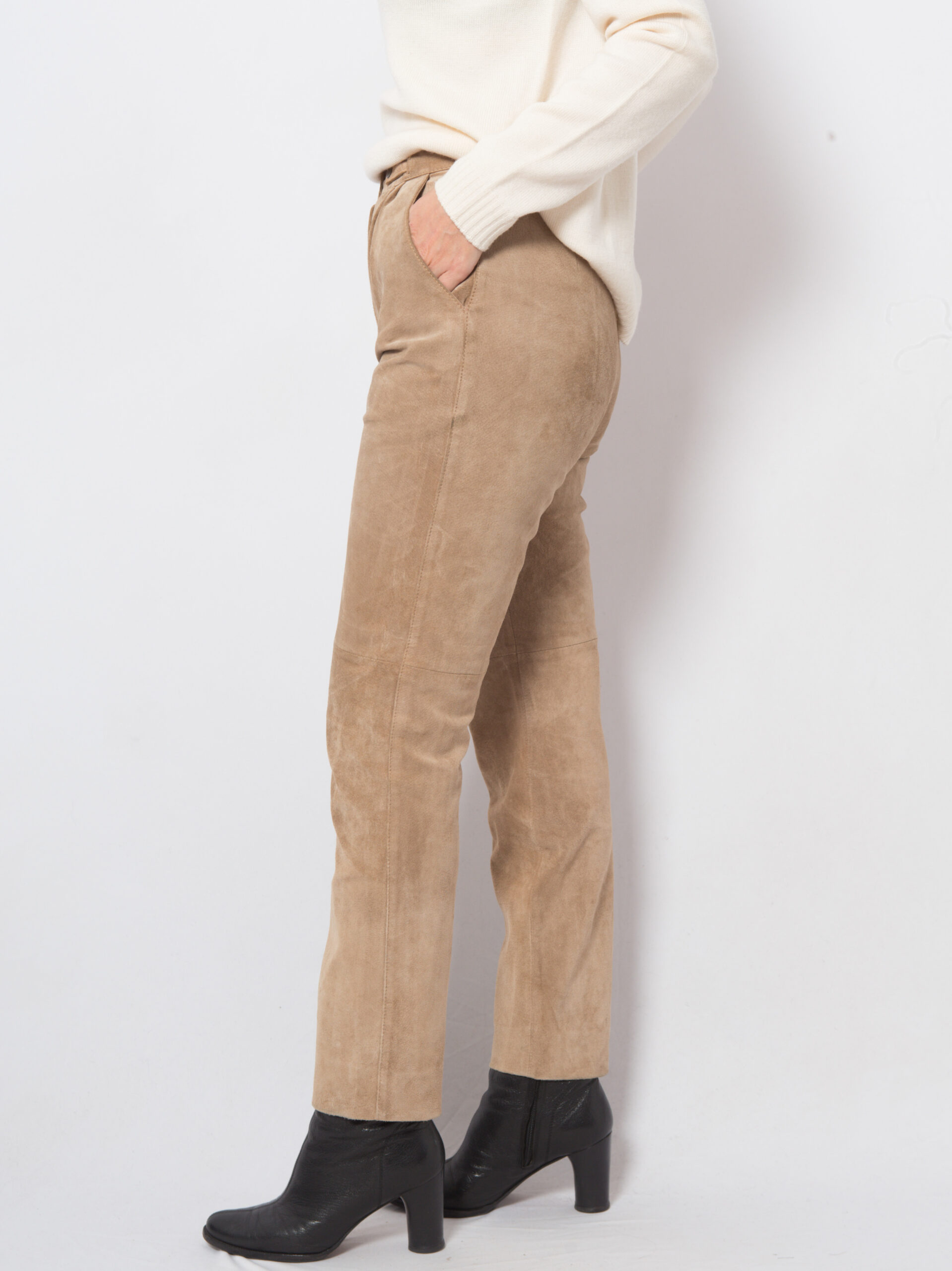 Vintage Beige Suede Pants Women Vintage Beige Suede Pants Women - Image 3
