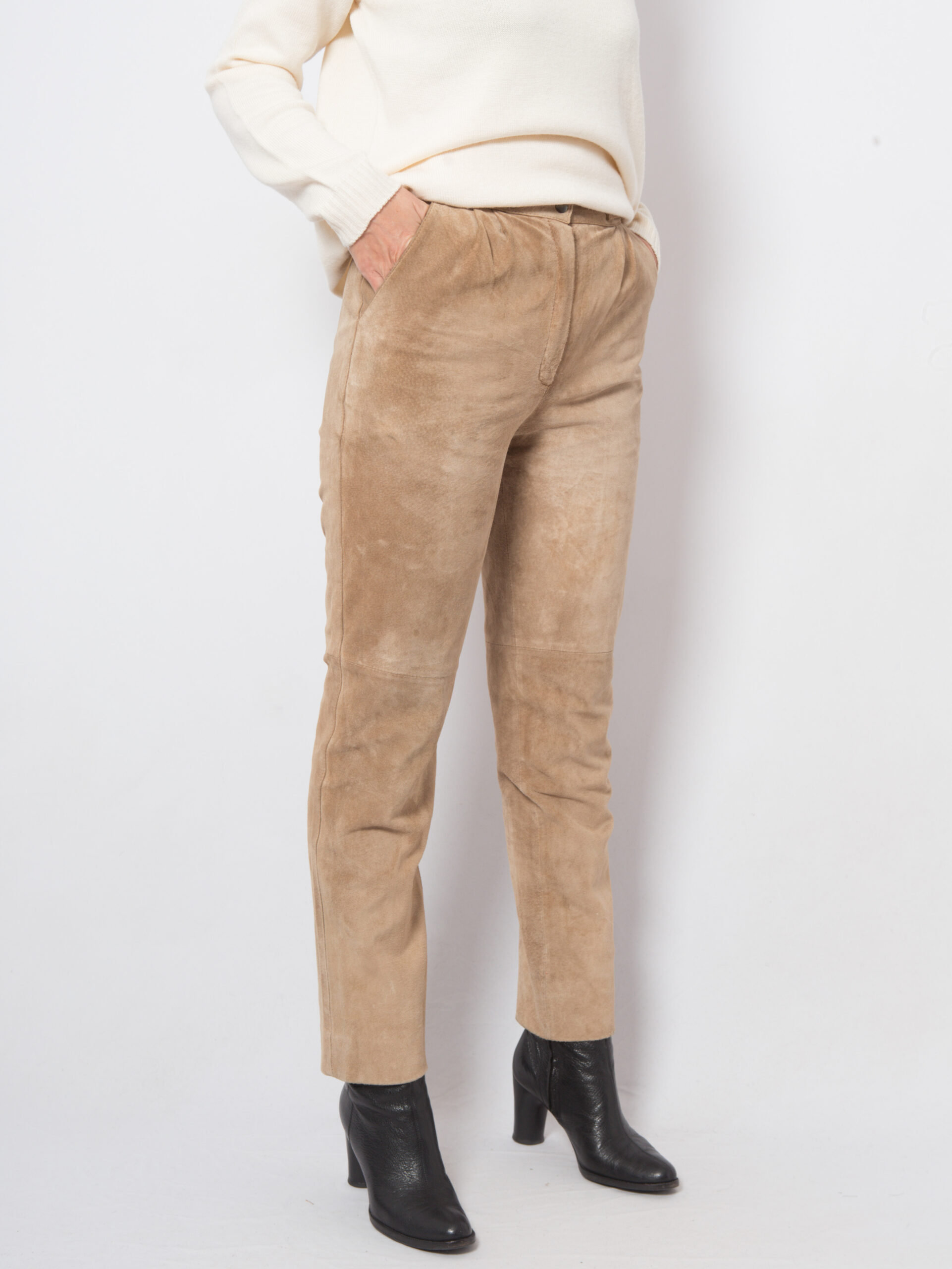 Vintage Beige Suede Pants Women Vintage Beige Suede Pants Women - Image 5