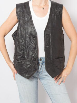 Vintage Black Leather Waistcoat Men