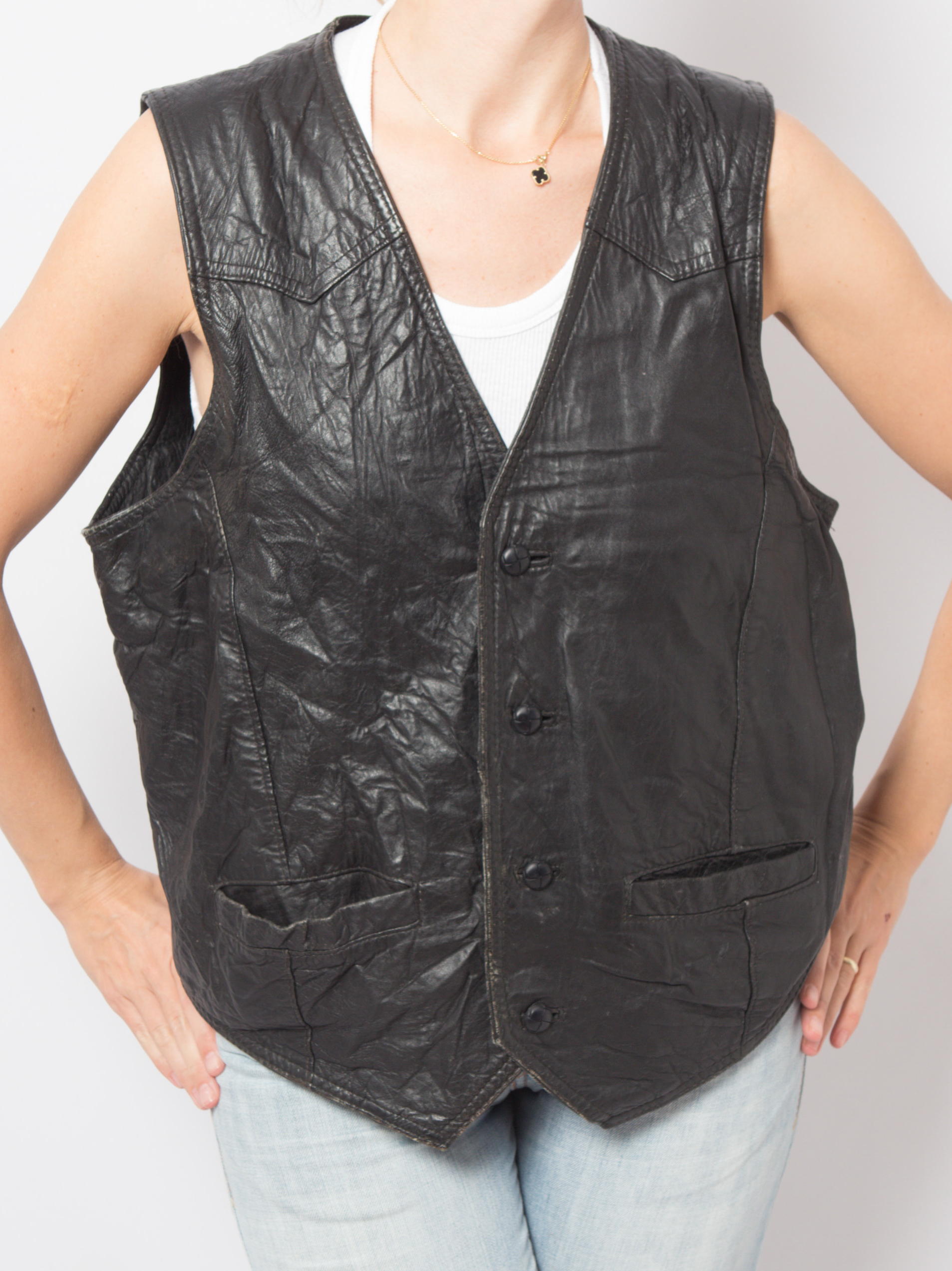 Vintage Black Leather Waistcoat Men Vintage Black Leather Waistcoat Men - Image 4