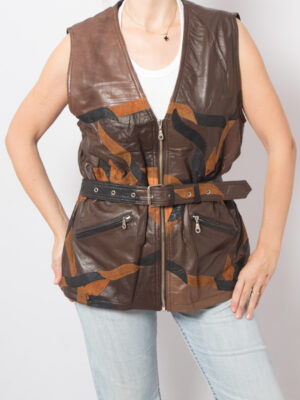 Vintage Patchwork Brown Leather Vest Women