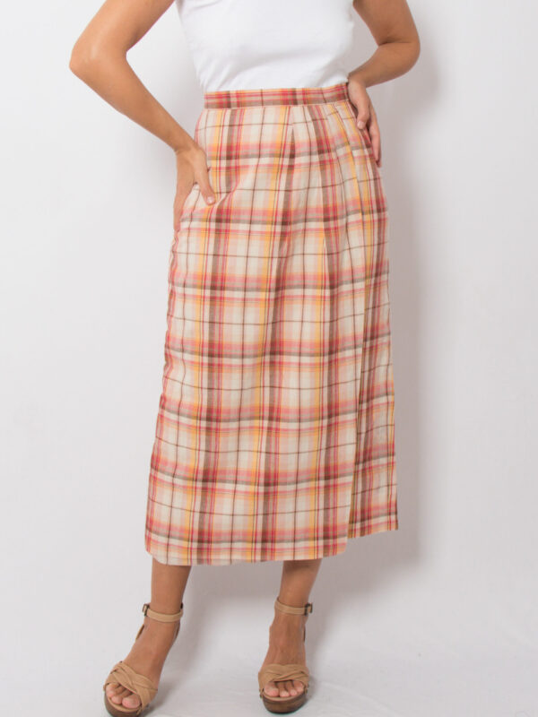 1980s Laura Ashley Plaid Midi Skirt - Image 5