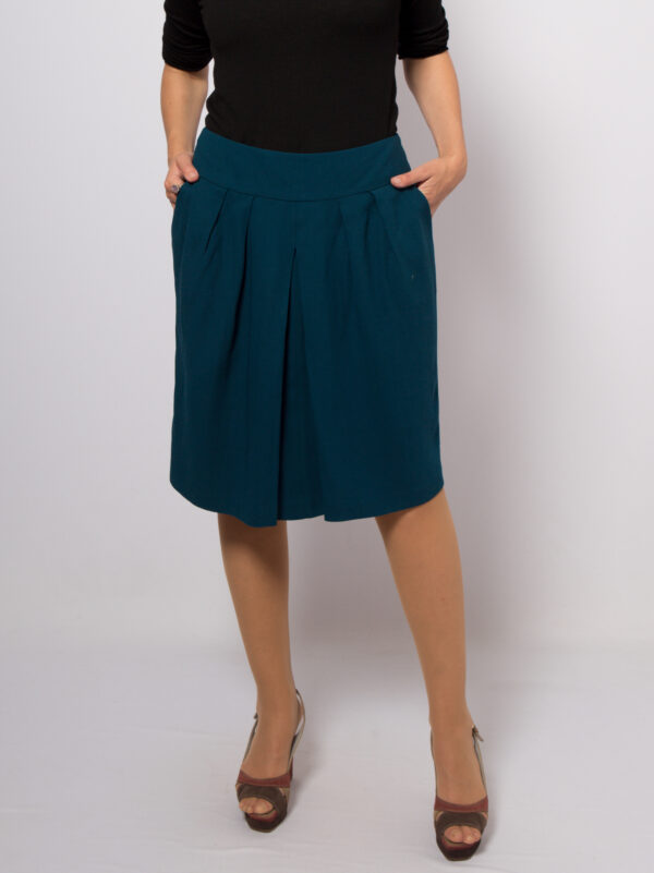 LK Bennett Teal Pleated Wool Skirt - Image 2