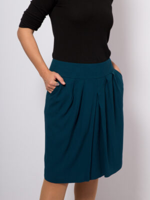 Vintage LK Bennett Teal Wool Pleated Skirt with Pockets