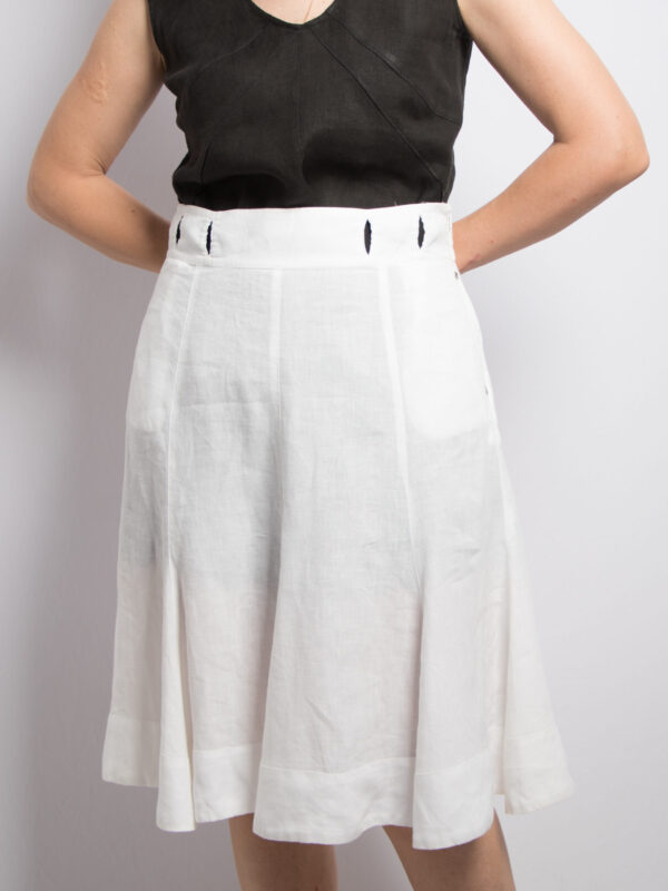 Vintage Adolfo Dominguez White Linen Flowy Skirt - Image 2