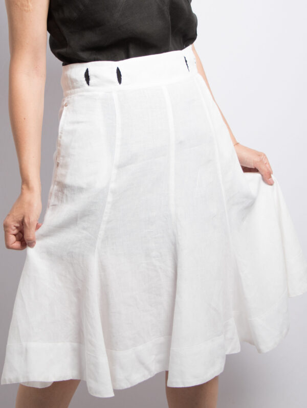 Vintage Adolfo Dominguez White Linen Flowy Skirt - Image 7