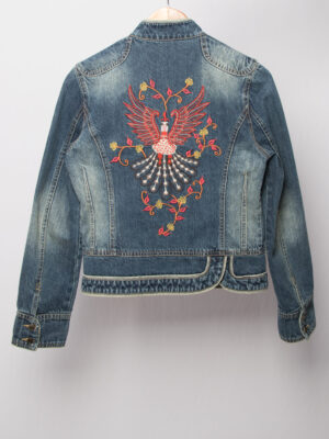 Hand Embroidered Denim Jacket with Phoenix