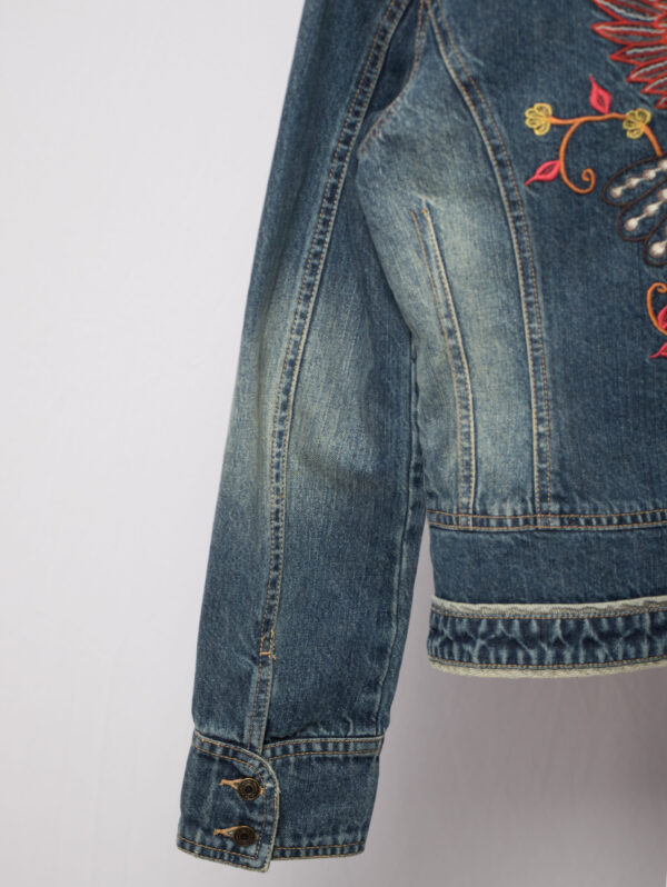 Hand Embroidered Denim Jacket with Phoenix - Image 6