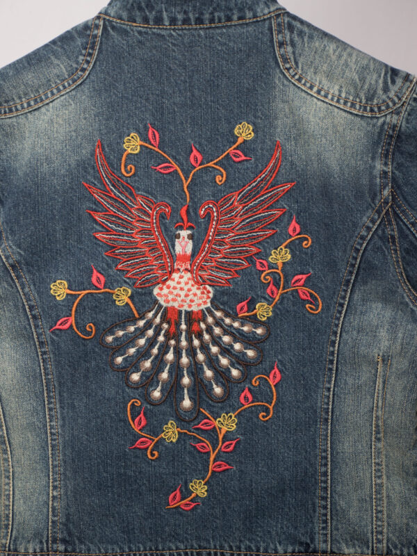 Hand Embroidered Denim Jacket with Phoenix - Image 7