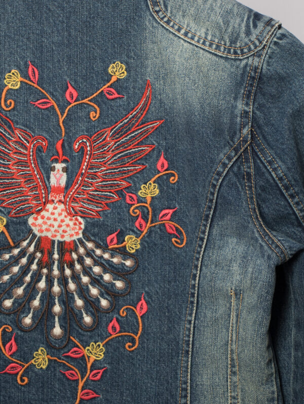 Hand Embroidered Denim Jacket with Phoenix - Image 8
