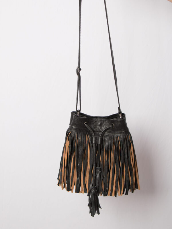 Real Leather Festival Fringe Bucket Bag - Image 2
