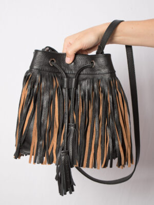 Real Leather Festival Fringe Bucket Bag