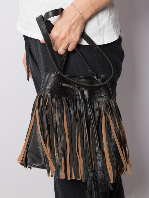 Real Leather Festival Fringe Bucket Bag - Image 6