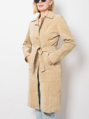 Vintage Beige Suede Trench Coat
