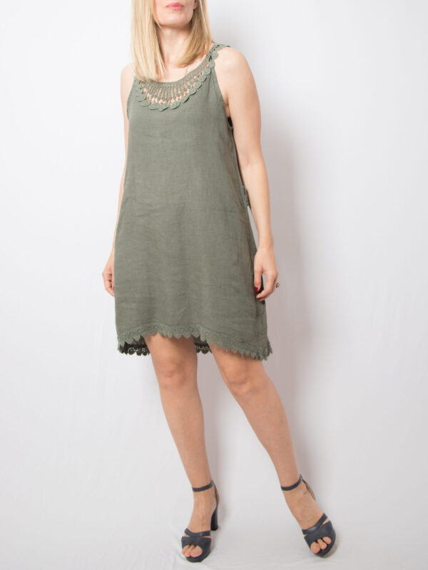 Vintage High Low Sage Linen Dress - Image 2