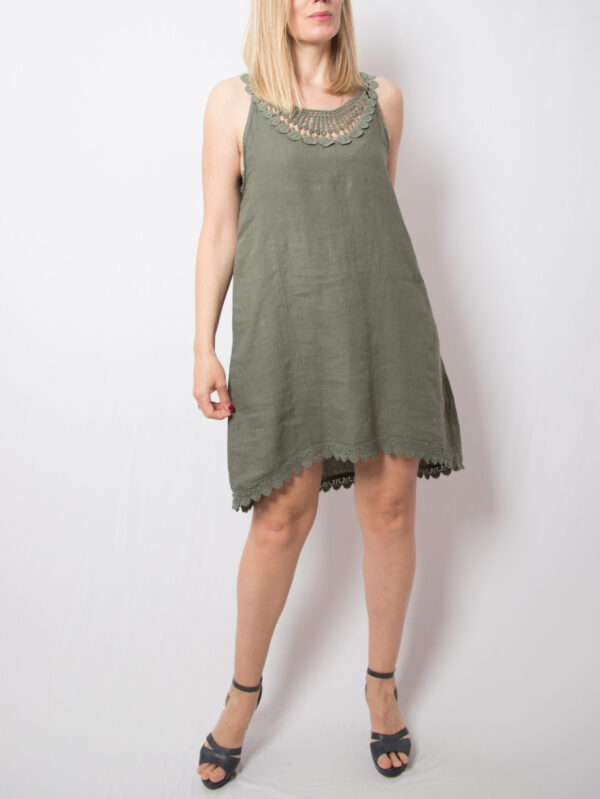 Vintage High Low Sage Linen Dress - Image 3