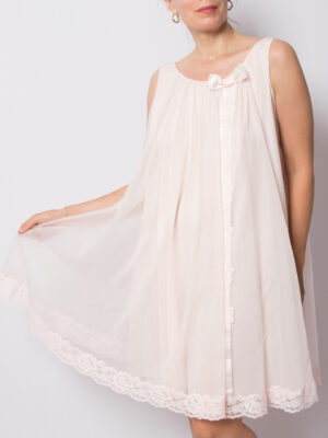 Vintage Pink Nylon Babydoll Nightgown BY Shadowline, Size M Lace Trim Satin Bow Gift for Girlfriend Wife
