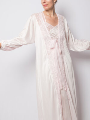 Vintage Pink Nylon Peignoir Set Dressing Gown and Nightgown Size S