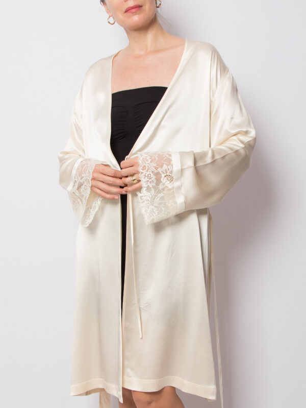 Vintage Ivory Silk Robe Bridal Honeymoon Wedding Gift Size M