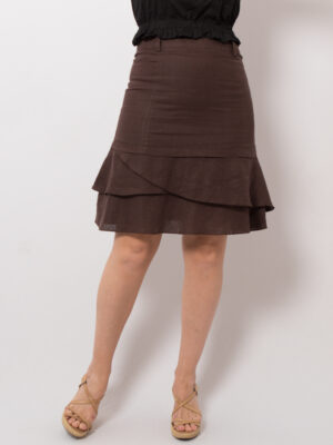 Early 2000s Max Co Brown Linen Skirt Tiered Ruffle hem with belt loops, zip closure. Very Good Condition Medium Size, see the measures below. m e a s u r e m e n t s (taken while the item is lying flat): waist 28.3'/ 72 cm hips 36.2'/ 92 cm length 22.4'/ 57 cm (Measurements of armpit, waist, and hips are doubled)