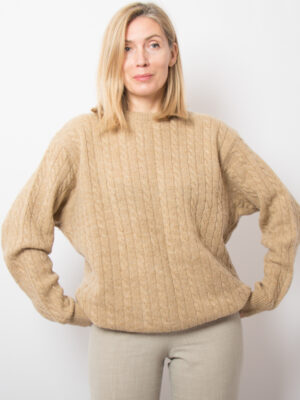 Vintage Brown Wool Cable Knit Sweater Men Comfy Large Size Gift for Boyfriend Husband