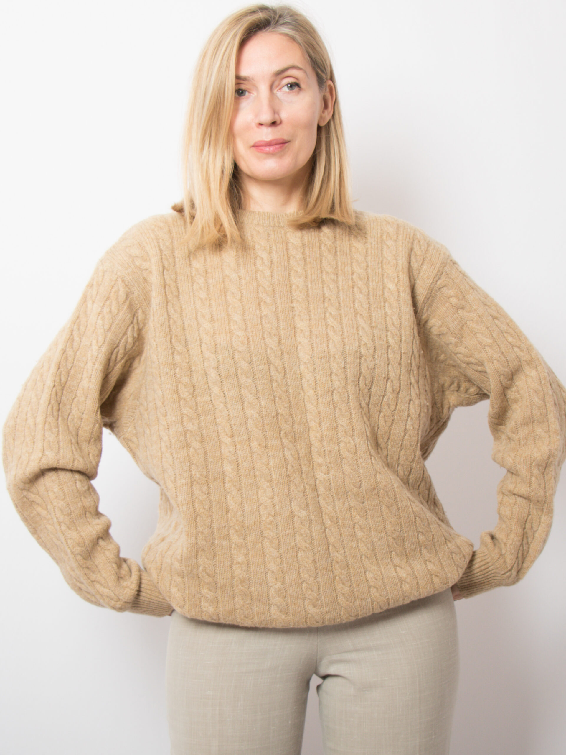 Vintage Cable Knit Sweater Men Vintage Brown Wool Cable Knit Sweater Men Comfy Large Size Gift for Boyfriend Husband