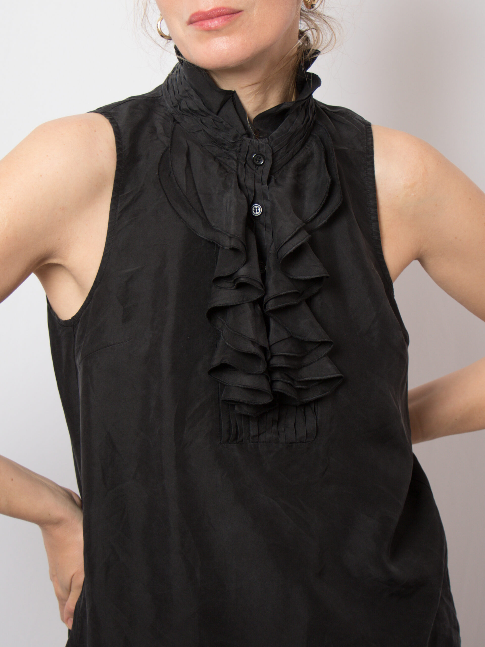 Black Silk Blouse Ruffle Jabot Black Silk Blouse Ruffle Jabot - Image 2