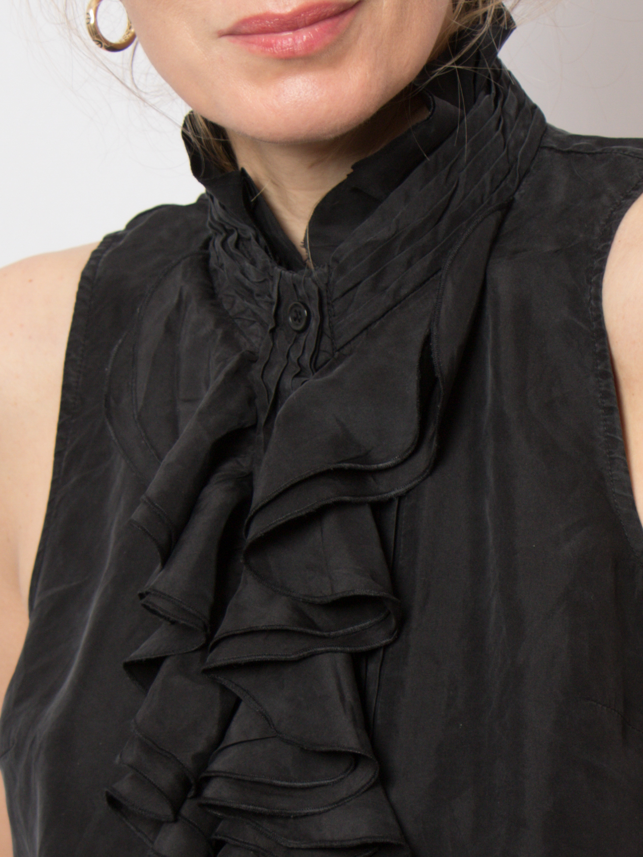 Black Silk Blouse Ruffle Jabot Black Silk Blouse Ruffle Jabot - Image 3